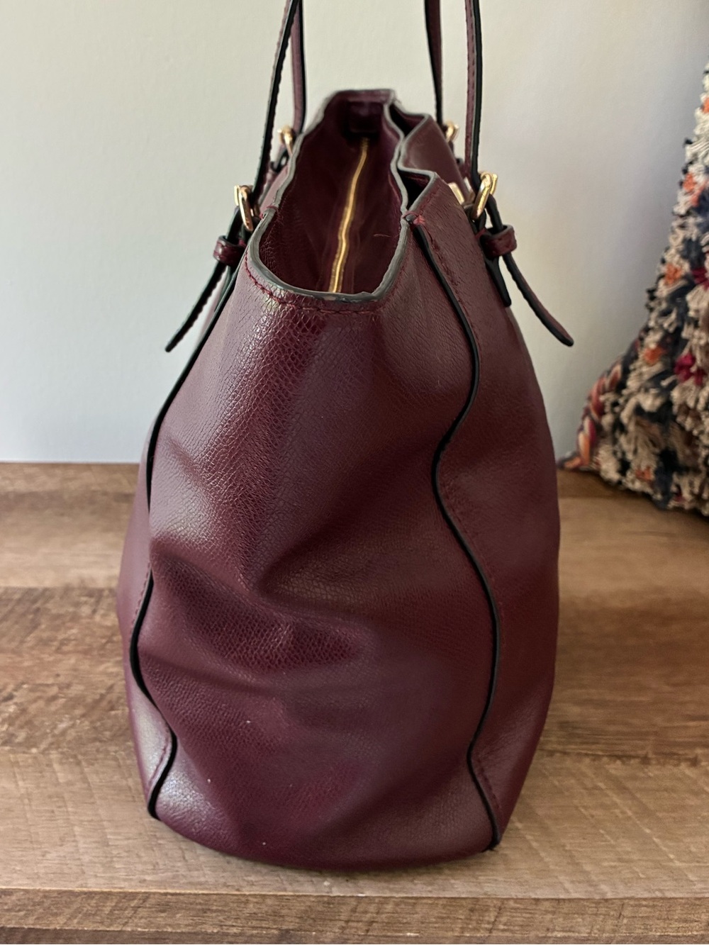 Coach Leather Turnlock Tote Purse, Oxblood Wine Red / Gold 36454 - Picture 10 of 16